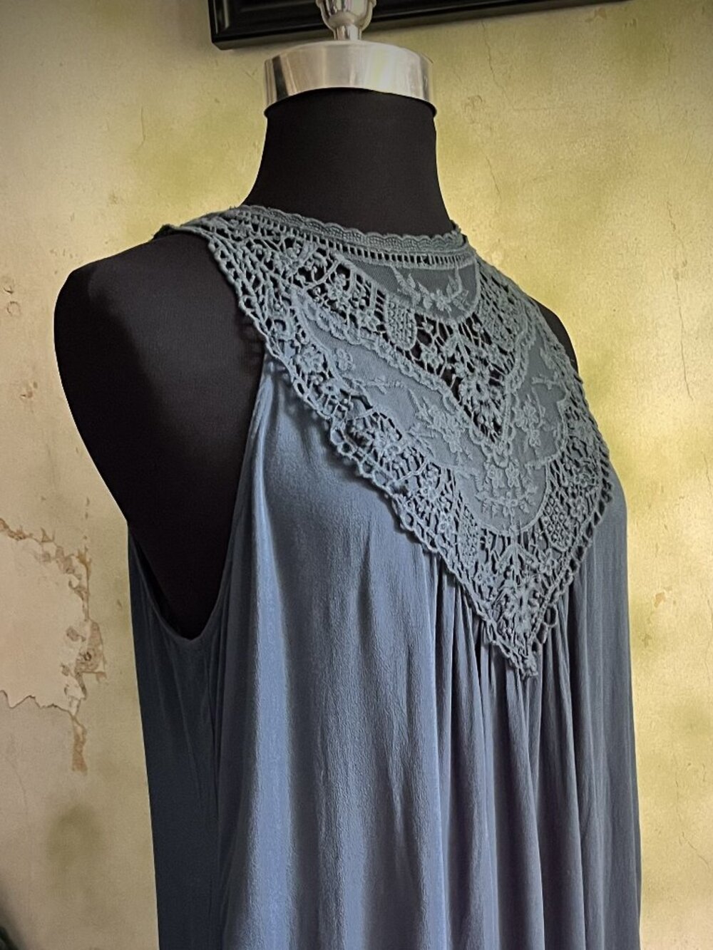 Xhilaration Dark Teal Blue Crochet Lace Swing Dress Size Large